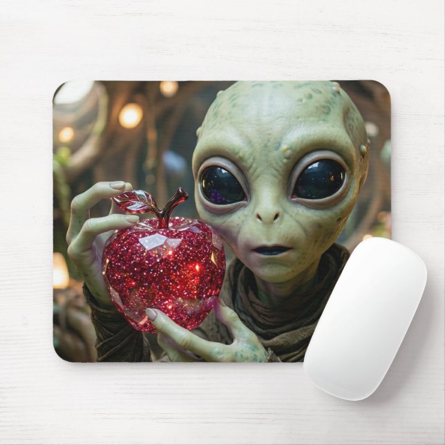 Extraterrestrial Alien with a Crystalline Apple  Mouse Pad (With Mouse)