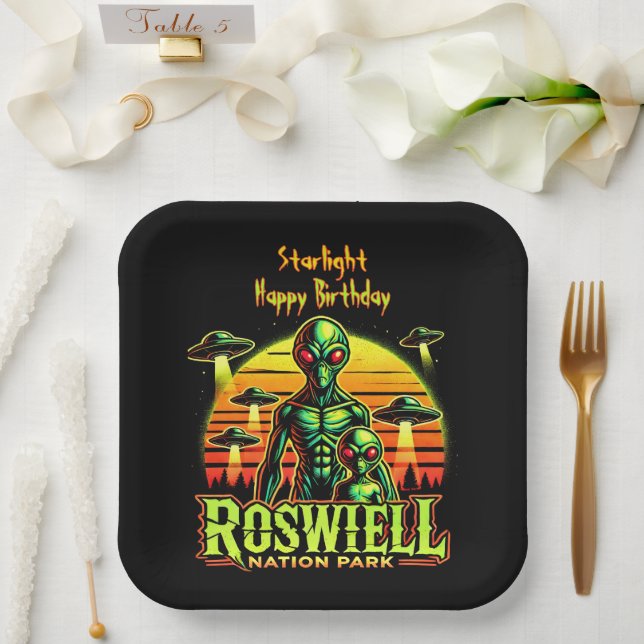Extraterrestrial Beings at Roswell Nation Park Paper Plate (Wedding)