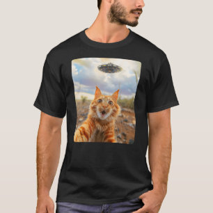 Extraterrestrial Encounter Cat Selfie with UFO (3) T-Shirt