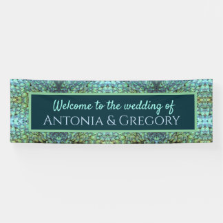 Extravagant Aqua Vibrant Peacock Feathers Wedding Banner