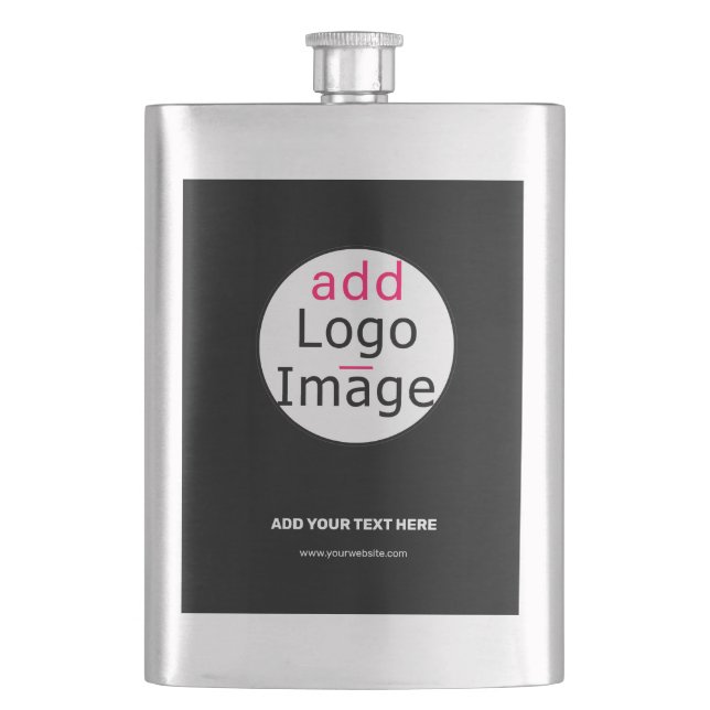 Extravagant Business Chic Customisable Logo Black Hip Flask (Front)
