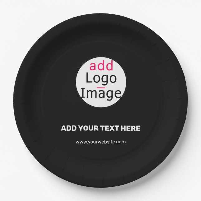 Extravagant Business Custom Logo Black Paper Plate (Front)