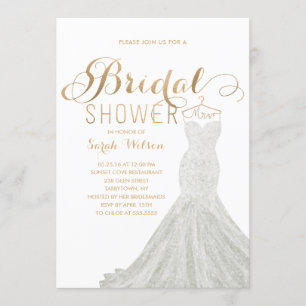 Extravagant Dress Gold Bridal Shower Invitation