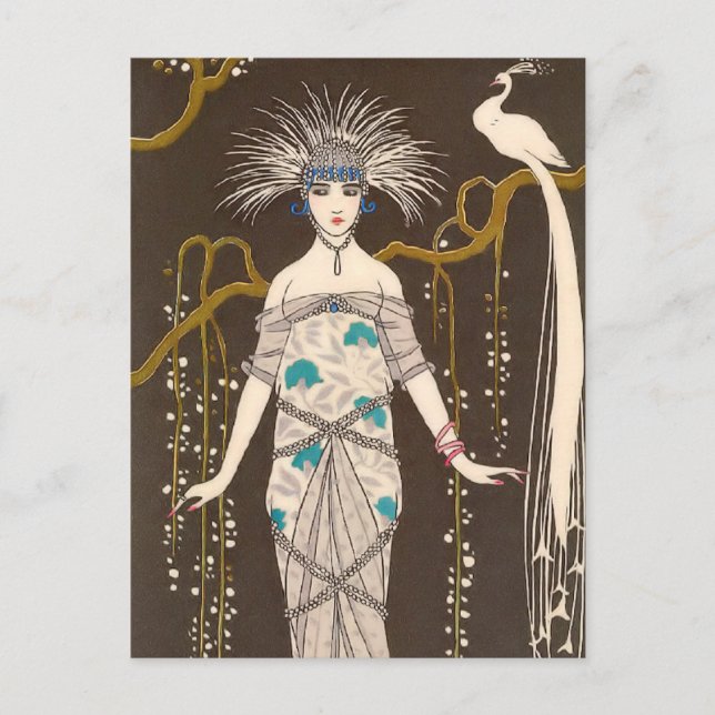 Extravagant Evening Dress Illustration Postcard (Front)