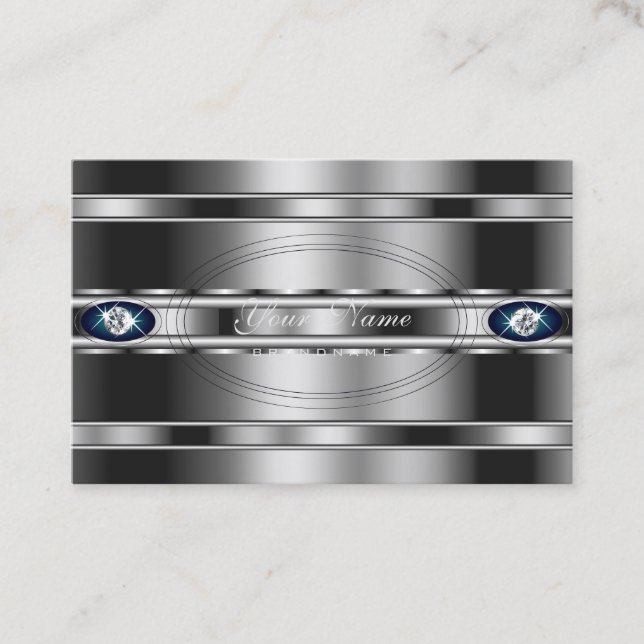 Extravagant Silver and Blue with Faux Rhinestones Business Card (Front)