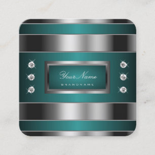 Extravagant Silver and Teal with Faux Rhinestones Square Business Card