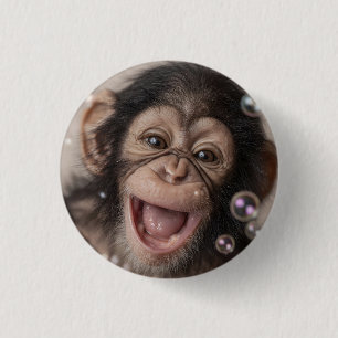 Extreme Close-Up of Happy Baby Chimpanzee 3 Cm Round Badge