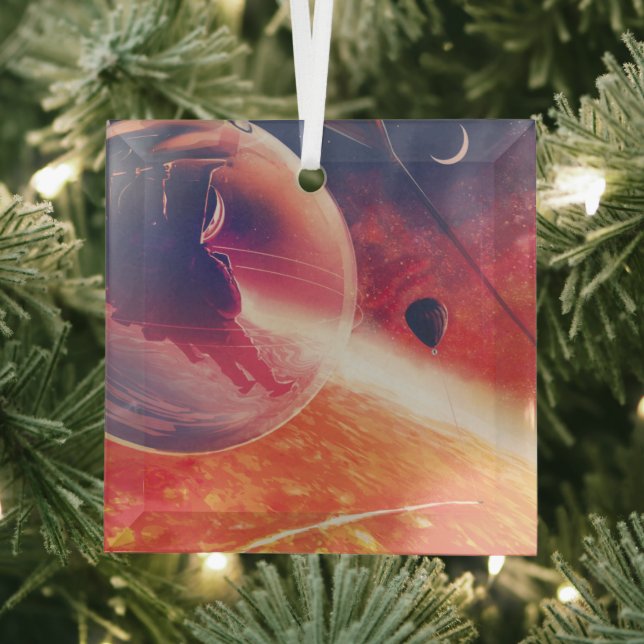 Extreme Hot Air Balloon on Volcanic Hellscape Glass Tree Decoration (Insitu)