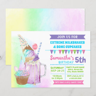 Extreme milkshakes ice cream birthday bash unicorn invitation