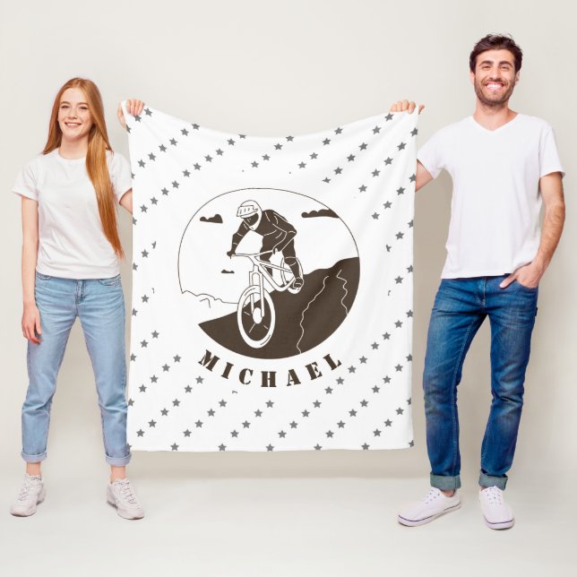 Extreme Mountain Biking Cycling Star Cyclist Name Fleece Blanket (In Situ)
