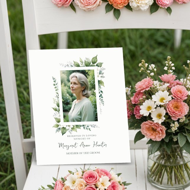 Exuberant Flower & Foliage Frame Wedding Memorial  Pedestal Sign (Exuberant Flower & Foliage Frame Wedding Memorial Table Photo Pedestal Sign.)