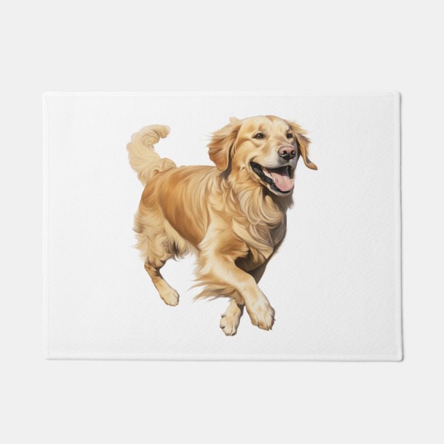 Exuberant Golden Retriever Playtime - Dynamic Dog  Doormat (Front)
