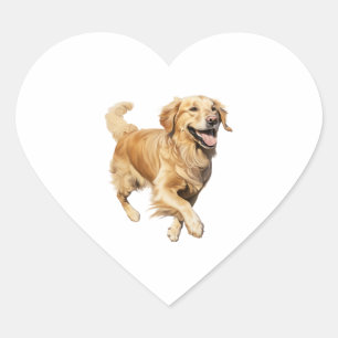 Exuberant Golden Retriever Playtime - Dynamic Dog Heart Sticker