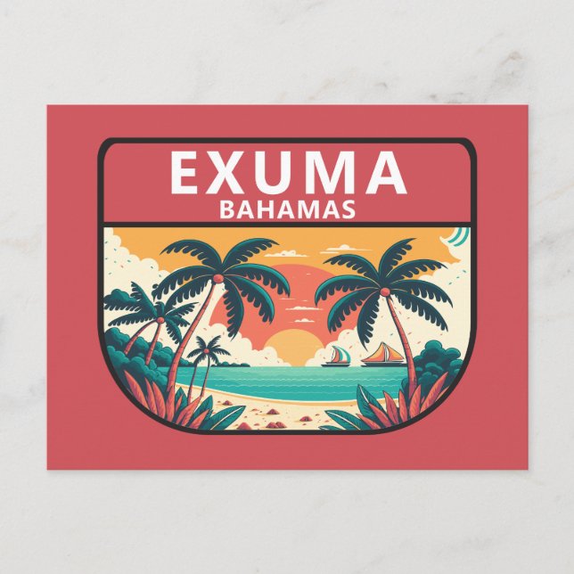 Exuma Bahamas Retro Emblem Postcard (Front)