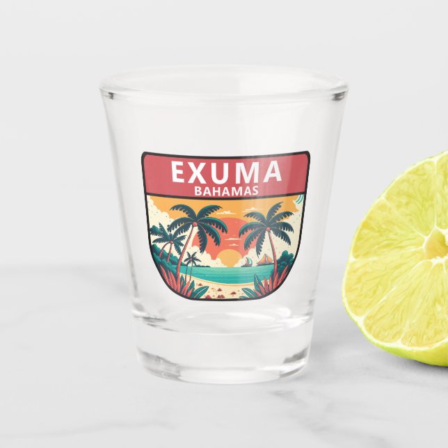 Exuma Bahamas Retro Emblem Shot Glass (Front)