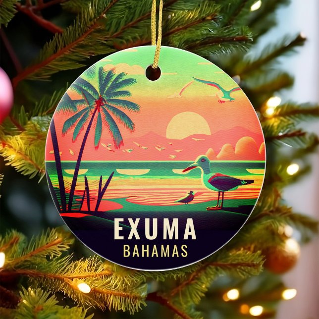 Exuma Bahamas Retro Sunset Travel Souvenir 1950s Ceramic Tree Decoration (Creator Uploaded)