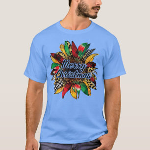 eXZ3 Christmas Sunflower Leopard Merry Xmas Vibes T-Shirt