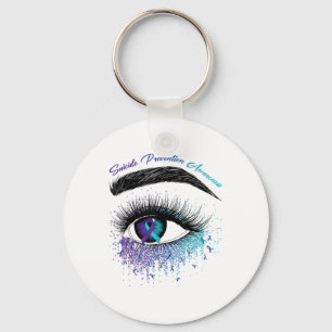 Eye & Teal Purple Ribbon Suicide Prevention Aw Key Ring