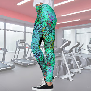 Eye catcher! Fractal flowers in cool colours -    Leggings