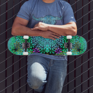 Eye catcher! Fractal flowers in cool colours -     Skateboard
