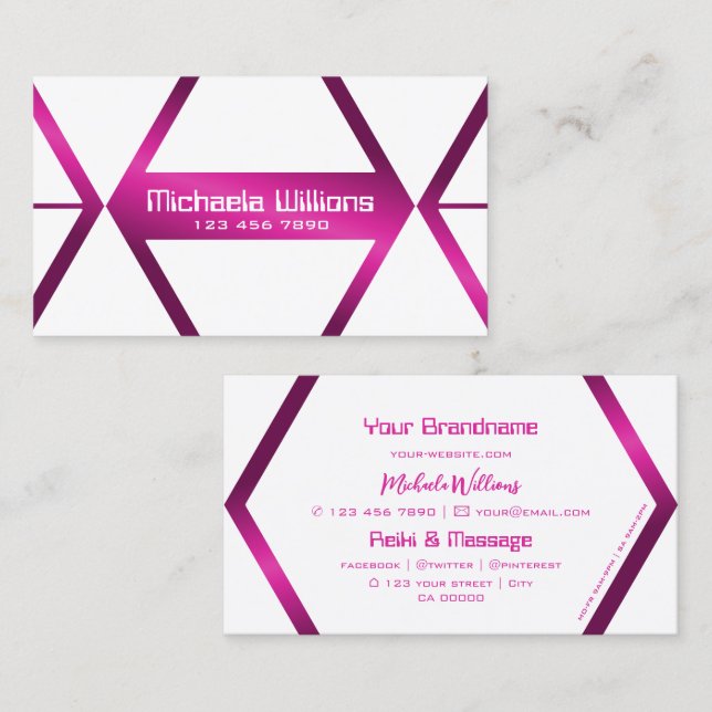 Eye Catcher White Geometric Shimmery Pink Stylish Business Card (Front/Back)