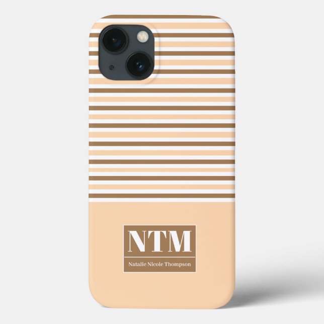 Eye catching big white initials Strippes Beige Case-Mate iPhone Case (Back)