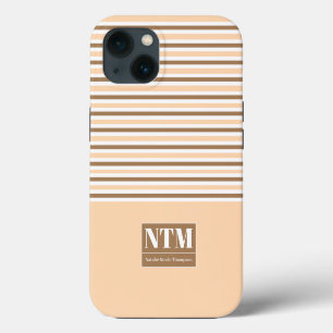 Eye catching big white initials Strippes Beige iPhone 13 Case