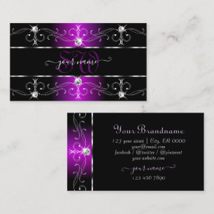 Eye Catching Black Purple Ornate Borders Monogram Business Card