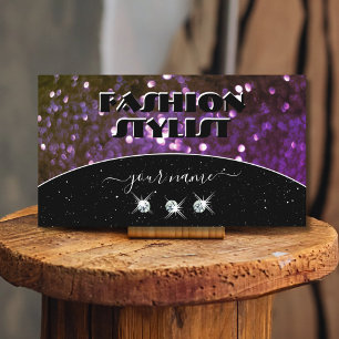Eye Catching Black Purple Sparkle Glitter Diamonds Business Card
