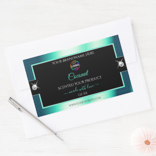 Eye Catching Black Shiny Teal Logo Product Label
