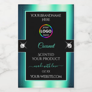 Eye Catching Black Shiny Teal Logo Product Label