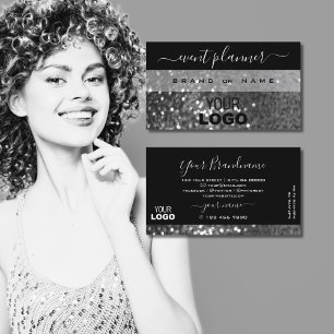 Eye Catching Black Silver Sparkle Glitter Add Logo Business Card