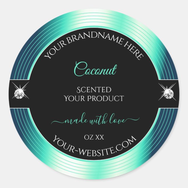 Eye Catching Black Teal Brilliants Product Label (Front)