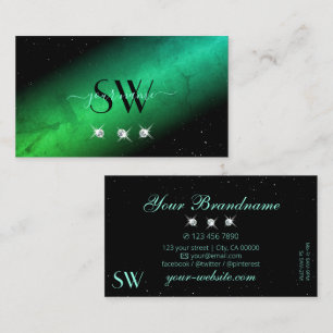 Eye Catching Black Teal Sparkling Jewels Monogram Business Card