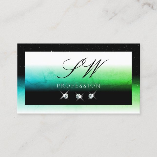 Eye Catching Black White and Teal Monogram Jewels Business Card (Front)