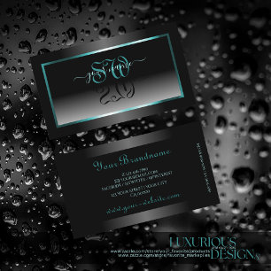 Eye Catching Black White Gradient Initials Teal Business Card