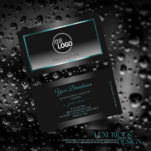 Eye Catching Black White Gradient Teal Frame Logo Business Card