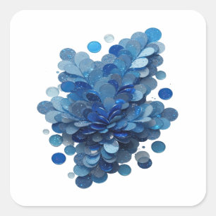 Eye-Catching Blue BLUE WATER FLOWERS Vinyl Style Square Sticker