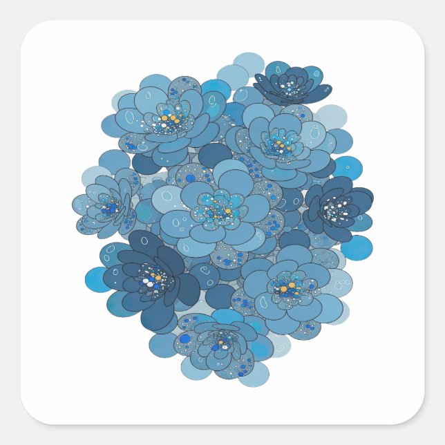 Eye-Catching Blue FLORAL Vinyl Style Square Sticker (Front)