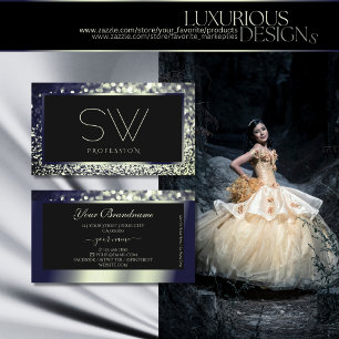 Eye Catching Blue Silver Ombre Glitter Monogram Business Card