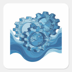 Eye-Catching Blue WATER POWERED GEAR Label Design