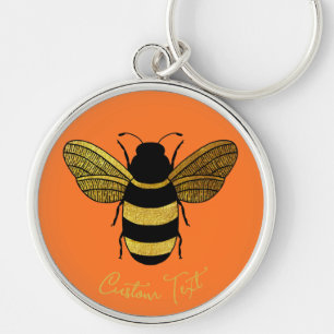 EYE-CATCHING BOLD ORANGE GOLD BLACK BUMBLEBEE BEE KEY RING