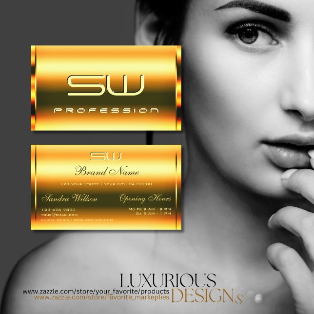 Eye Catching Bright Shimmery Orange and Monogram Business Card (Creator Uploaded)