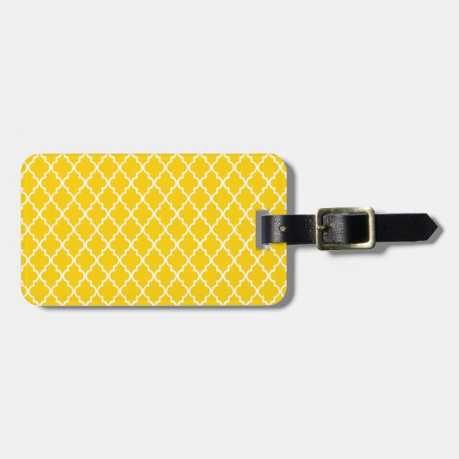 Eye-catching Canary Yellow Maroccan Quatrefoil Luggage Tag (Front Horizontal)