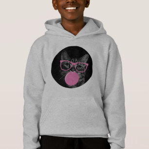 eye-catching cat pink glasses and chewing gum