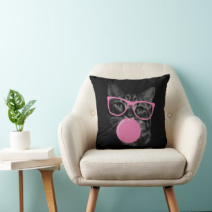 eye-catching cat pink glasses and chewing gum cushion