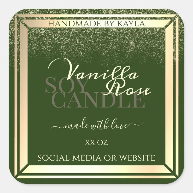 Eye Catching Dark Green Product Labels Gold Frame (Front)