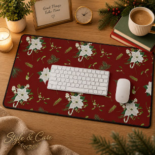 Eye Catching Floral Pattern Deep Red Desk Mat