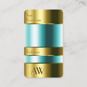 Eye Catching Gold and Glass Teal Fluids 3D Letters Business Card