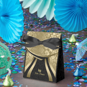 Eye-Catching Gold Black Damask Dynamic Lines 2 Favour Box